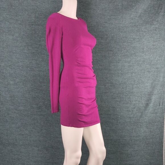Express Fucsia/Raspberry Rain Blend Sweater Mini-Dress with Front Rusched Panel - Picture 7 of 9